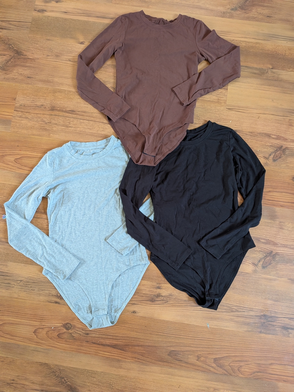 Set Of 3 Long-Sleeve Women's Bodysuits — Black, Brown, Light Gray